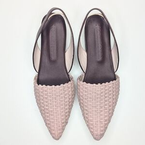 Nora Lozza Flats Point Toe Woven Pink Blush Burgundy Low Block Heel Size 8